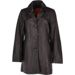 Womens Single Breasted Leather Coat Black/app : Bridget