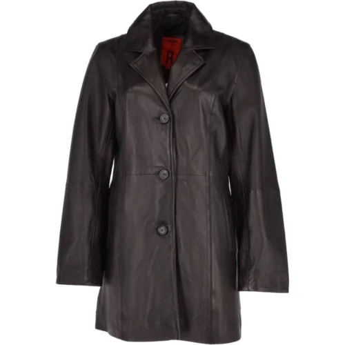 Womens Single Breasted Leather Coat Black/app : Bridget