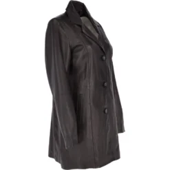 Womens Single Breasted Leather Coat Black/app : Bridget -Default Template 2 womens single breasted leather coat black app bridget p3289 14369 image