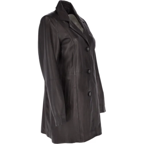 Womens Single Breasted Leather Coat Black/app : Bridget -The Bridge Store womens single breasted leather coat black app bridget p3289 14369 image
