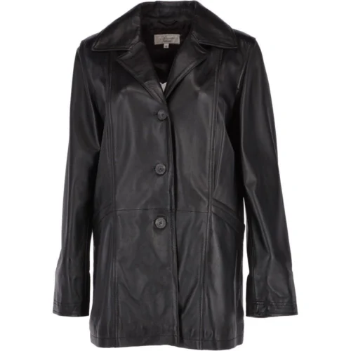 Womens Single Breasted Leather Coat Black/ddy : Eileen