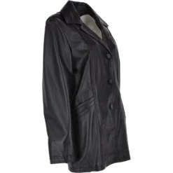 Womens Single Breasted Leather Coat Black/ddy : Eileen -Default Template 2 womens single breasted leather coat black ddy eileen p3292 14381 image