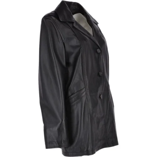Womens Single Breasted Leather Coat Black/ddy : Eileen -The Bridge Store womens single breasted leather coat black ddy eileen p3292 14381 image