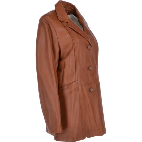 Womens Single Breasted Leather Coat Cognac/app : Eileen -The Bridge Store womens single breasted leather coat cognac app eileen p3293 14385 image