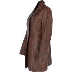 Womens Single Breasted Leather Coat Mid Brown/app: Bridget -Default Template 2 womens single breasted leather coat mid brown app bridget p3291 14375 image