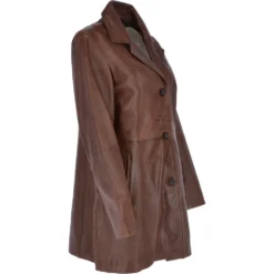 Womens Single Breasted Leather Coat Mid Brown/app: Bridget -Default Template 2 womens single breasted leather coat mid brown app bridget p3291 14377 image