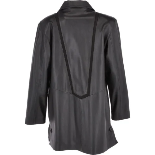 Womens Single Breasted Oversized Leather Coat Black/ani : Fiona -The Bridge Store womens single breasted oversized leather coat black ani fiona p3295 14404 image