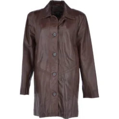 Womens Single Breasted Oversized Leather Coat Mid Brown/app : Fiona