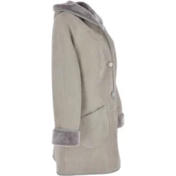 Womens Suede Sheepskin Hooded Coat Grey: Heather -Default Template 2 womens suede sheepskin hooded coat grey heather p2996 13282 image