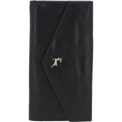 Women's Vintage Wash Large 12 Card Leather Purse Black : G-43